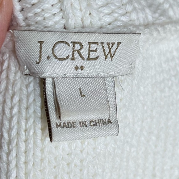 J. Crew Cotton blend Ivory crew neck Cable knit pullover sweater women’s size L - Picture 13 of 15
